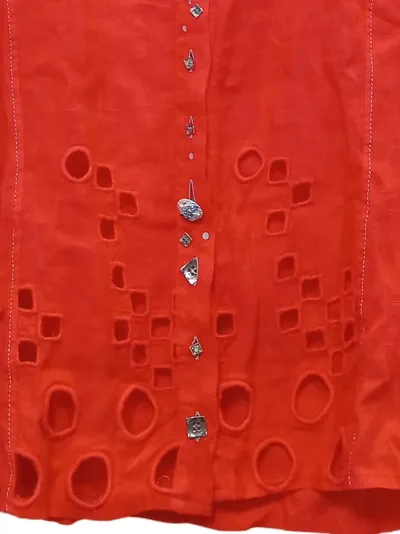 Elisa Cavaletti Damen Bluse Rot Lochmuster Leinen 3/4 Arm Gr. 40/L