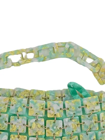 Uterqüe Henkeltasche Damen Kettengriff Quadratisches Muster Mehrfarbig Modisch