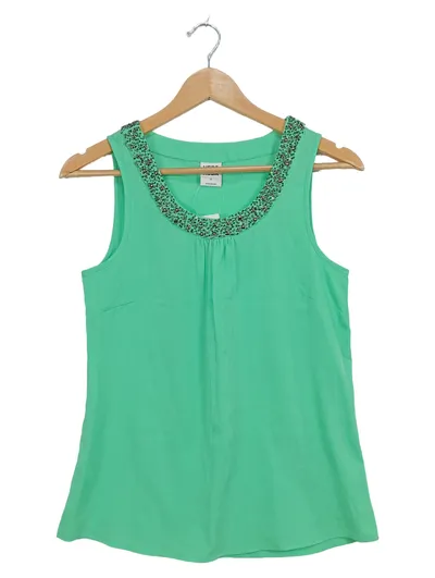 VERO MODA Damen Top Gr. S Grün Perlenbesatz Ärmellos Bluse Shirt