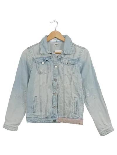 Desigual Kinder Jeansjacke Gr. 164 (13-14 Jahre) Hellblau Stickerei Pailletten