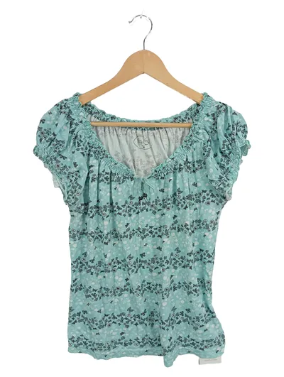 Laura Torelli Collection Damen Bluse Türkis 38/M Feminin Blumenmuster Kurzarm