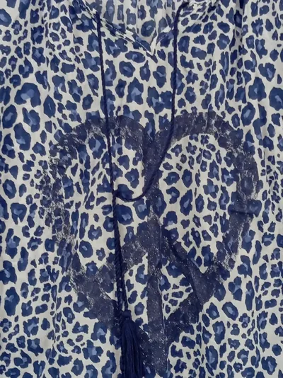 Emily van den Bergh Damen Langarmshirt Gr. 40 Leopard Muster Casual Blau Weiß