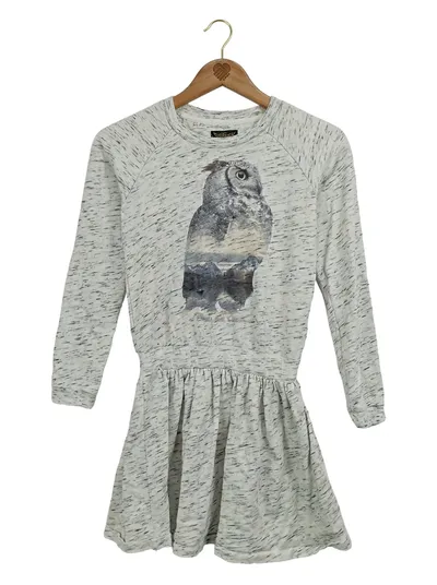 WhatWeDo Copenhagen Mädchen Kleid Eule Sweatkleid Grau Gr. 146 10/11J Baumwolle