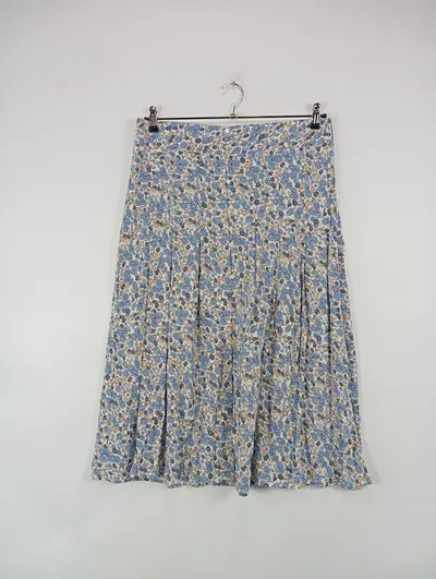 Soyaconcept Damen Faltenrock Blumenmuster Blau Beige Gr. L 42