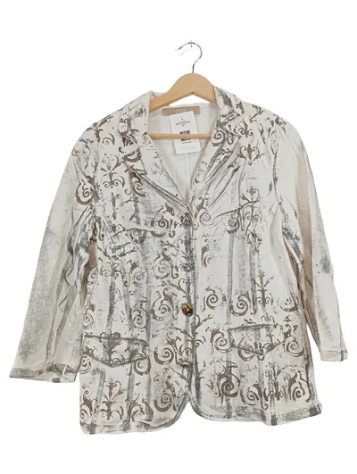 Bottega Damen Bluse Gr. L Barock Muster Beige Braun Vintage Zierknöpfe