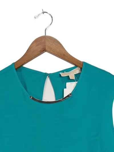 Michael Kors Damen Bluse Gr. 40/L Türkis Elegant Seide Ärmellos