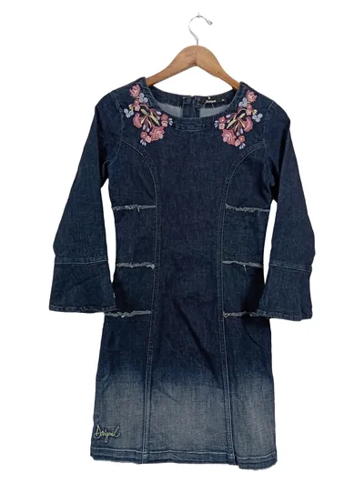 Desigual Jeanskleid Damen Blau Blumenmuster Stickerei Gr. 36 S