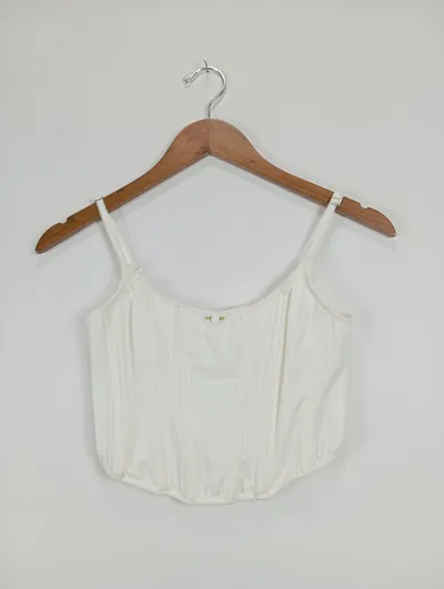 Out From Under Damen Korsett Top Rippstrick Träger Raffungen Beige S 36