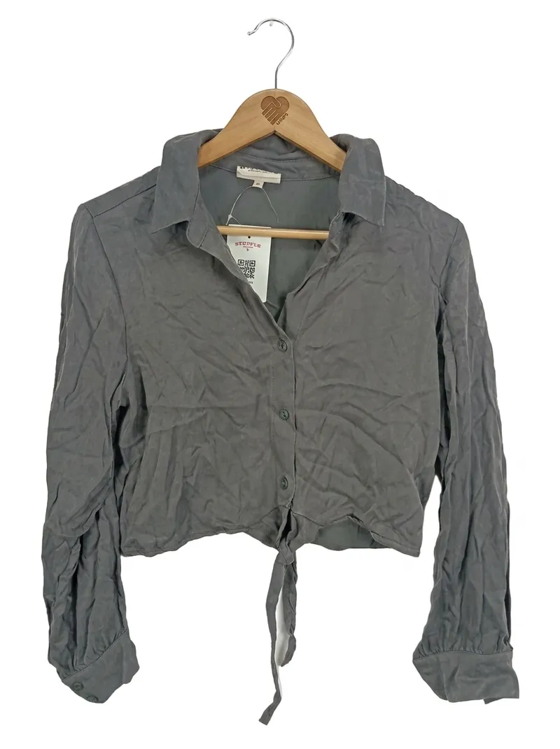 a lot less Damen Hemdbluse Grau Gr. 38;M Cropped Schleife 1