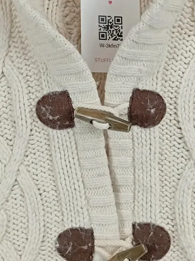 LANDS' END Damen Strickjacke Gr. 36 S Ärmellos Zopfstrick Weiß Baumwolle Wolle