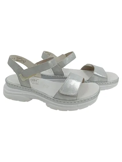Rieker Damen Sandalen Gr. 37 Silber Klettverschluss Leder Modern Freizeit
