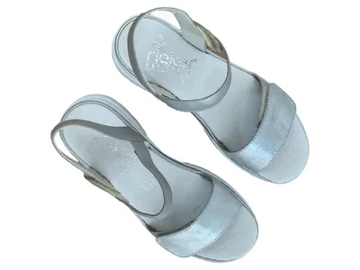Rieker Damen Sandalen Gr. 37 Silber Klettverschluss Leder Modern Freizeit