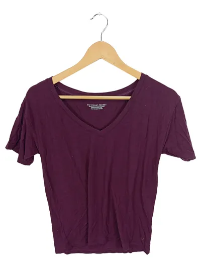 Victoria's Secret Damen T-Shirt Rot Gr. 32/XXS V-Ausschnitt Kurzarm
