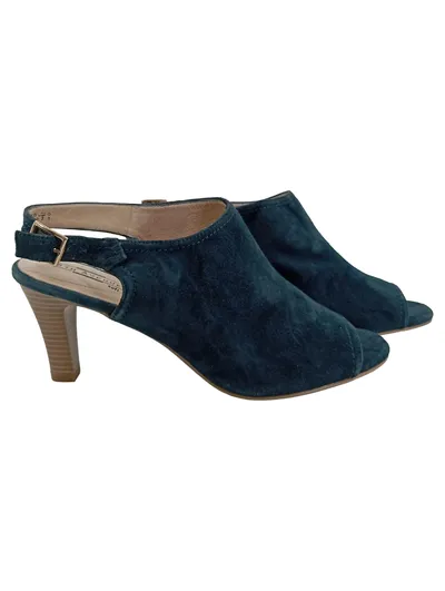 5th Avenue Peep-Toe Slingback Sandaletten Damen 41 Petrol Wildleder Elegant