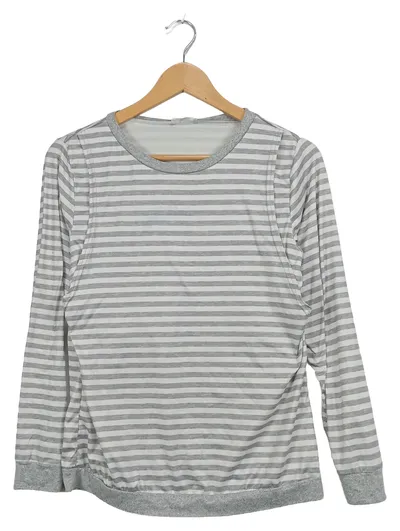 Ekouaer Damen Langarmshirt gestreift Grau Gr. 36/S Casual Rippstrick