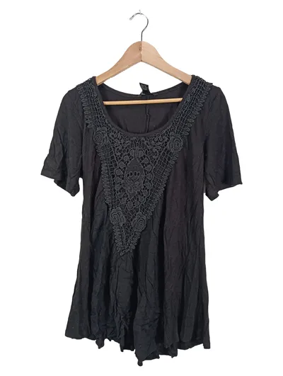 Ellos Damen Top Shirt mit Spitze Gr. 42/44 Schwarz Feminin