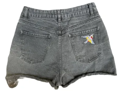 Cotton On Damen Jeans Shorts Gr. 38 Schwarz mit Stickerei & Fransen