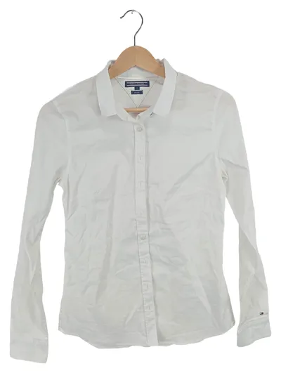Tommy Hilfiger Hemdbluse Damen Gr. 6 Weiß Slim Fit Baumwolle