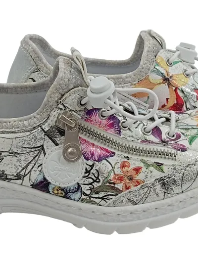 Rieker Damen Sneaker low Blumenmuster Mehrfarbig Gr. 37 Reißverschluss