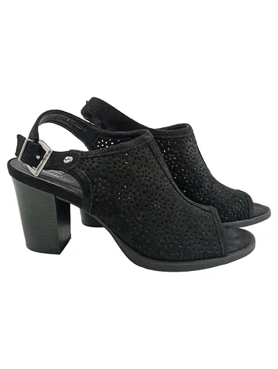5th Avenue Damen Sandaletten Gr. 41 Schwarz Elegant Lochmuster Blockabsatz