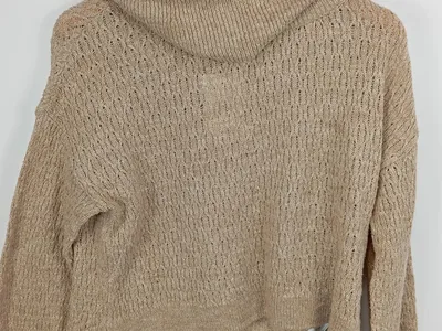 ONLY Damen Rollkragenpullover Lochmuster Beige Gr. 38/M Langarm