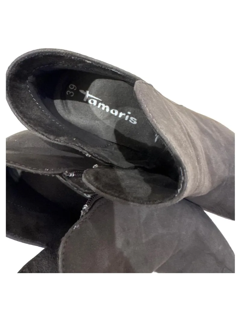 Tamaris Damen Stiefeletten Gr. 39 Grau Ankle Boots High Heels Plateau 4