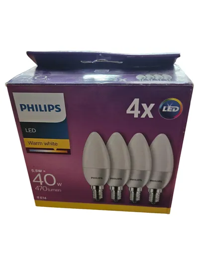 Philips LED Kerzenlampe E14 5.5W Warmweiß 4er Set 40W Ersatz 470lm