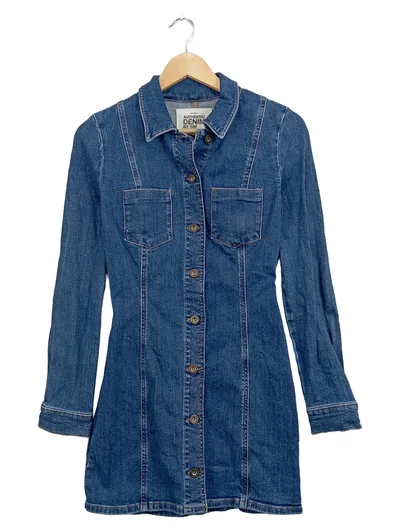 ZARA Damen Jeanskleid Casual Blau Gr. 36/S Baumwolle Knopfleiste