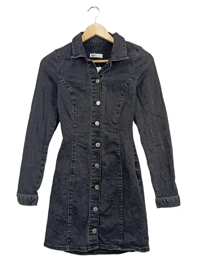 ZARA Damen Jeanskleid Grau Gr. 36/S Casual Denim Minikleid Knopfleiste