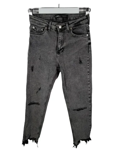 PONZAPLUS Mom Slim Destroyed Jeans Damen Grau W28 L24 Used Look Ripped