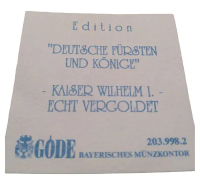 GÖDE Medaille Kaiser Wilhelm I. Deutscher Kaiser König Preußen Echt Vergoldet