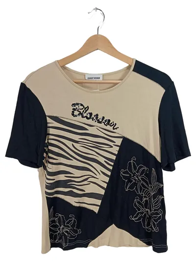 Gerry Weber Damen T-Shirt Animal Print Viskose Beige Gr. 40 L Kurzarm