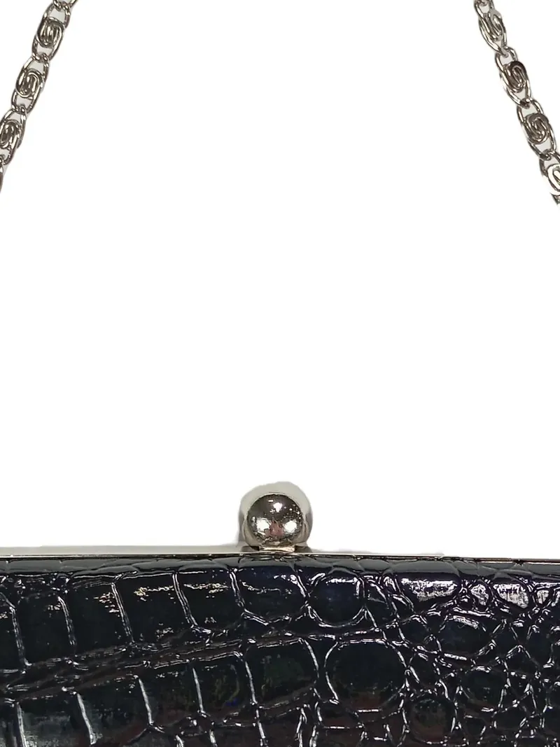 PICARD Damen Clutch Schwarz Kroko-Optik mit Kettengriff Elegant Abendtasche 2
