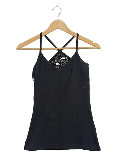Ecorepublic Damen Top Gr. 34/XS Schwarz Spitze Träger Baumwolle