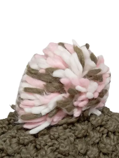 Brekka Damen Mütze mit Bommel Mehrfarbig Casual Strickmütze