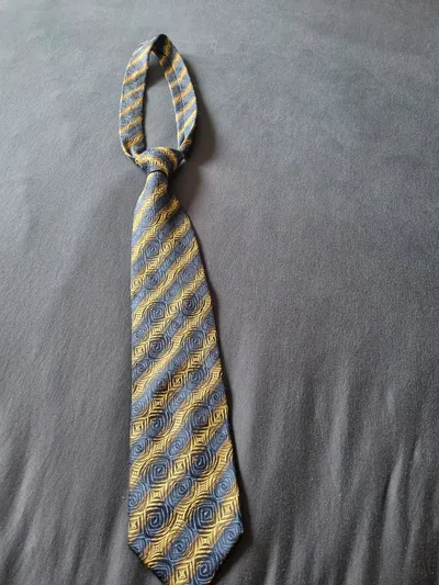 CANDA Herren Krawatte Business Polyester Blau Gelb Gemustert