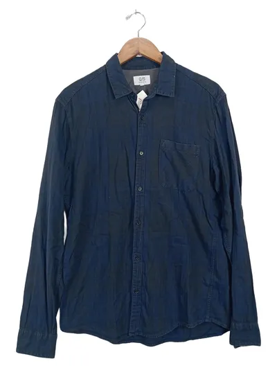 Q/S designed by Herren Business Hemd Kariert Blau Langarm Baumwolle Gr. 50 L