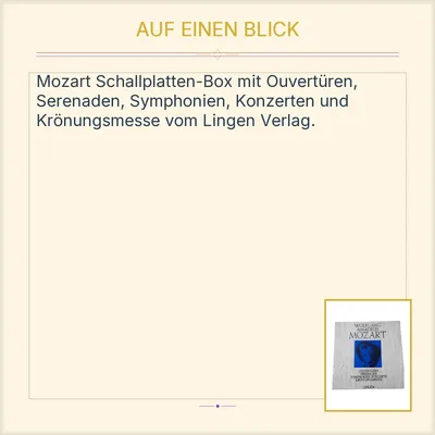 Mozart Ouvertüren Serenaden Symphonien Konzerte Krönungsmesse Lingen Vinyl