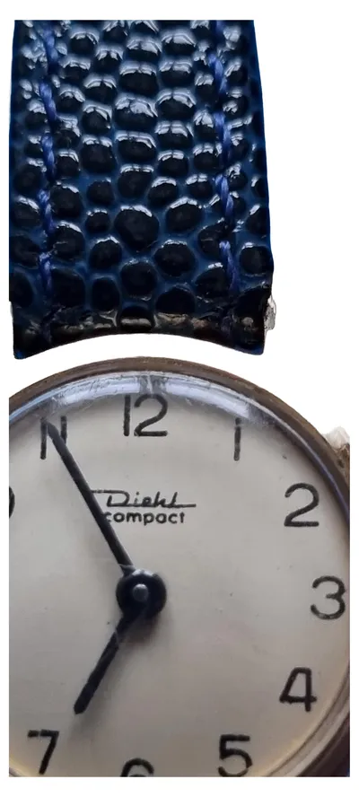 Diehl Damen Armbanduhr Vintage Blau Lederarmband compact
