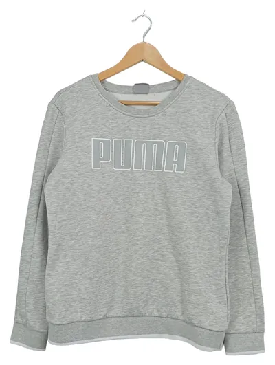 Puma Damen Pullover Sweatshirt Gr. 40/L Grau Meliert Logo Sportlich