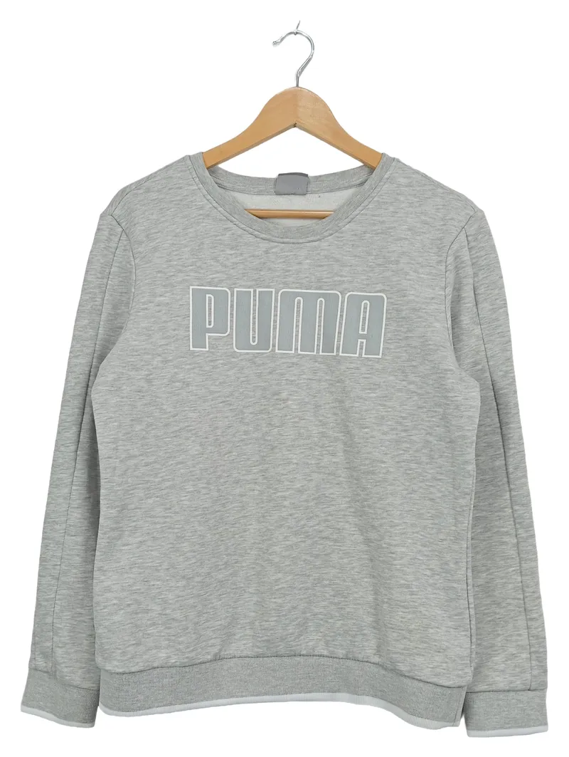 Puma Damen Pullover Sweatshirt Gr. 40/L Grau Meliert Logo Sportlich 1