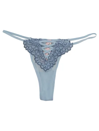 Victoria's Secret Damen String Tanga Spitze Blau Gr. M Schnürung