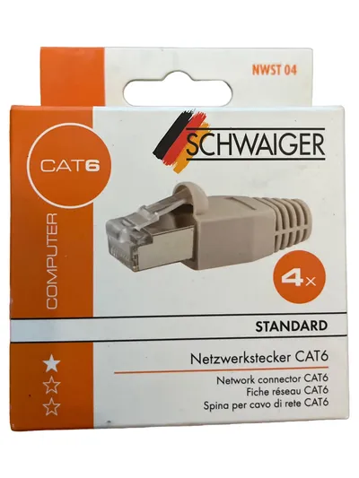 Schwaiger Netzwerkstecker CAT6 RJ45 Stecker Standard 4er Pack Beige
