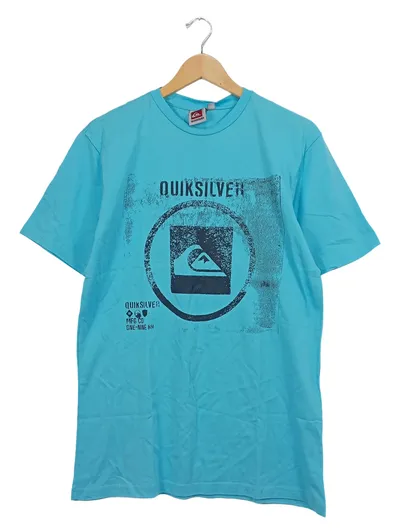 Quiksilver Herren T-Shirt Casual Türkis Gr. 40/XXS Baumwolle Logo-Print