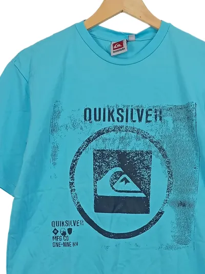Quiksilver Herren T-Shirt Casual Türkis Gr. 40/XXS Baumwolle Logo-Print