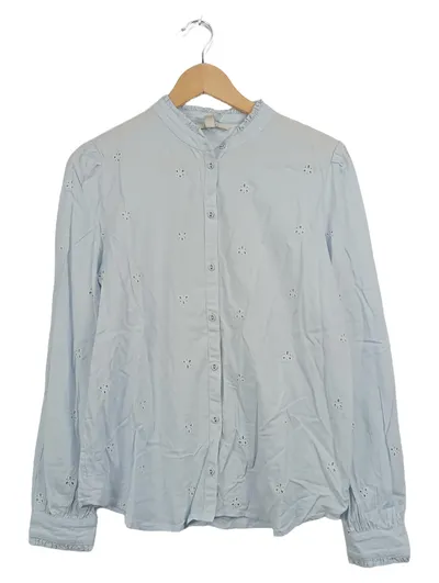 Esprit Damen Bluse Lochstickerei Baumwolle Blau Gr. 38/M Casual