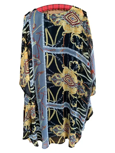 ZHENZI Damen Sommerkleid Gr. 40/L Mehrfarbig Grafisch Elegant Midikleid