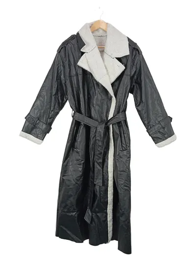 XINXINFENGGE Damen Fellmantel Trenchcoat Schwarz Gr. M Kunstfell gefüttert