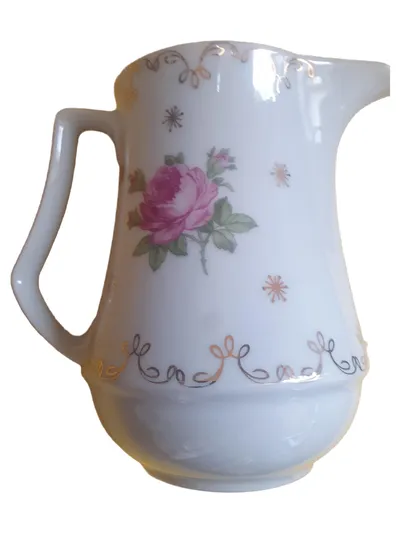 Henneberg Porzellan Sahnegießer Milchkännchen Vintage Rosenmuster Weiß