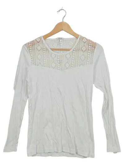 Simone Damen Langarmshirt Gr. 40/42 Weiß Spitze Baumwolle Feminin